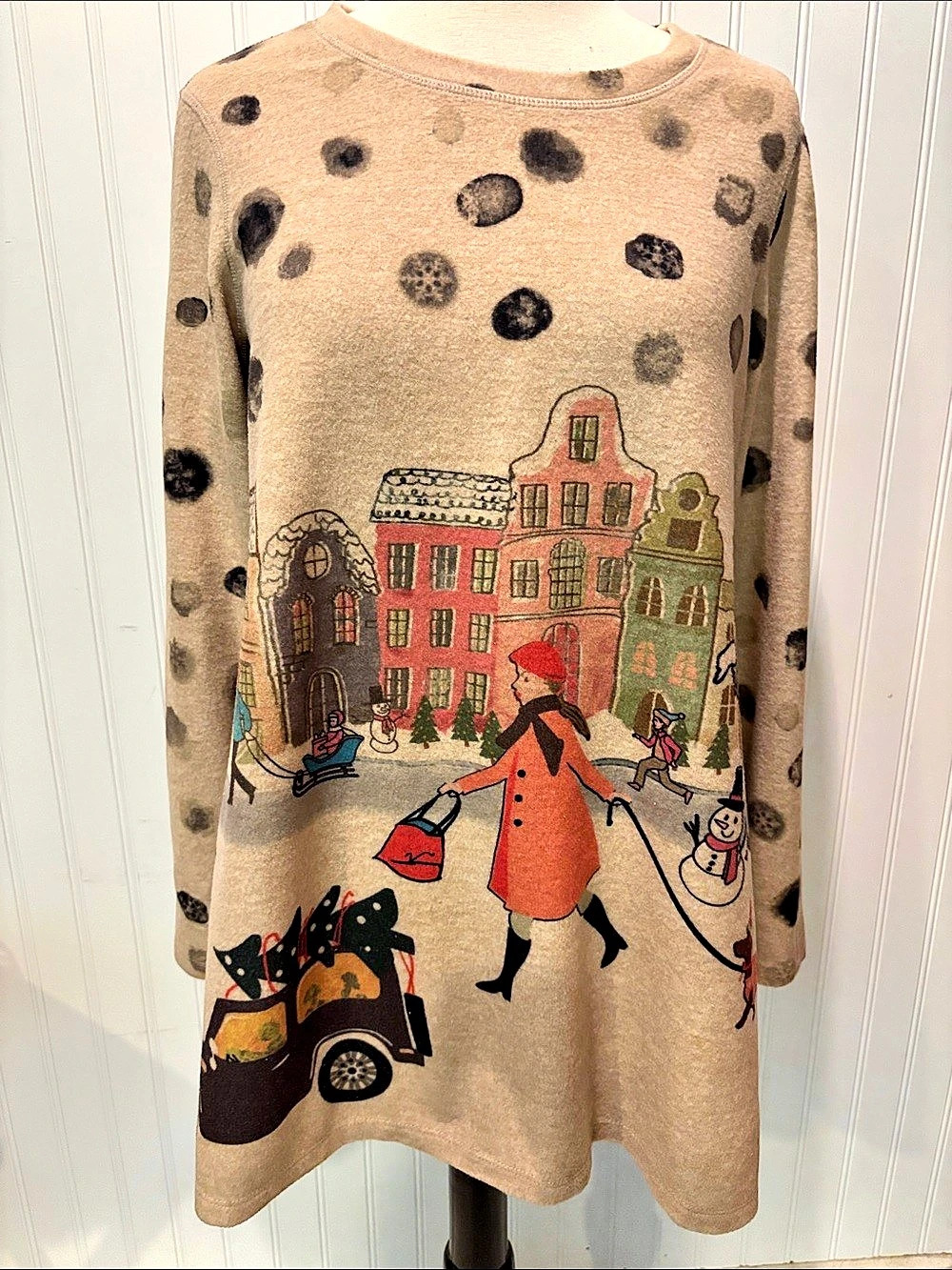 Ali Miles Printed Holiday Ling Sleeve Brushed Tunic Size Small